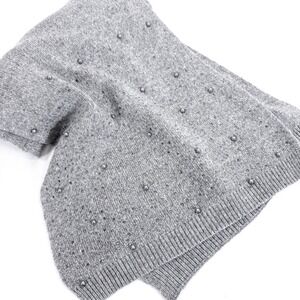 White House Black Market Cashmere Blend Gray Pearl Embellished Knit Scarf Glam